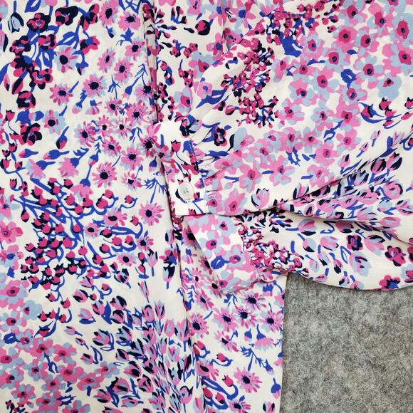Talbots Top Womens 2X Floral Popover V-Neck Half Button Long Sleeve Boho Blouse - Picture 2 of 10